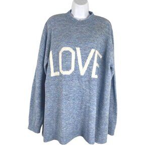 Ulla Popken Sweater Womens Size 20/22 Love‎ Blue White Long Sleeve NWT FS-1164